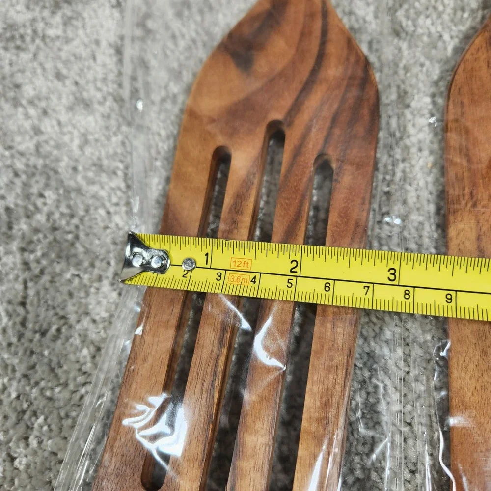 Wooden Salad‎ Server Set Brown Slotted and Solid Paddles